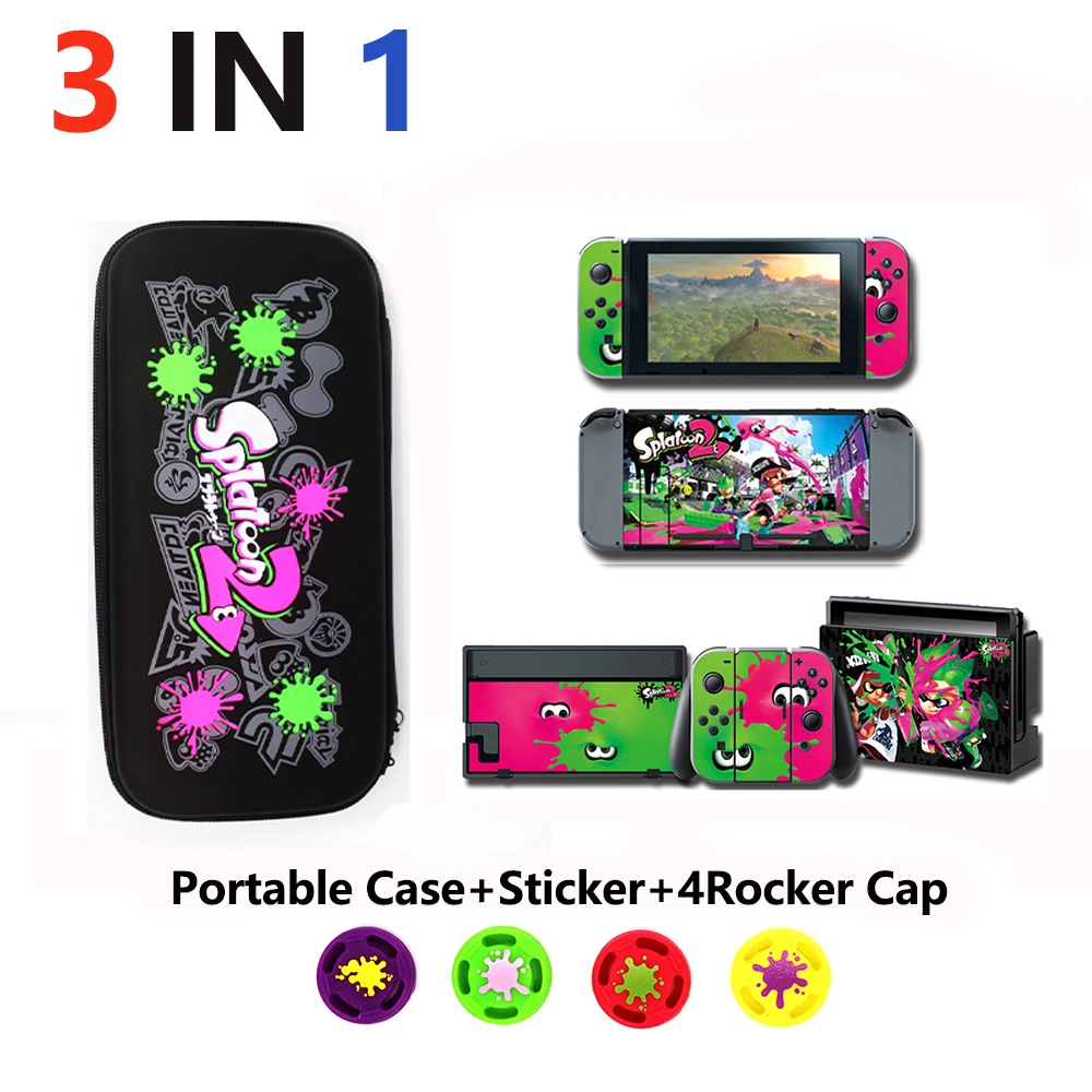 4 in 1 Nintend Switch Accessories Travel Carrying Bag & Glass Film & Sticker for Nintendo Switch & Caps for NS & shell