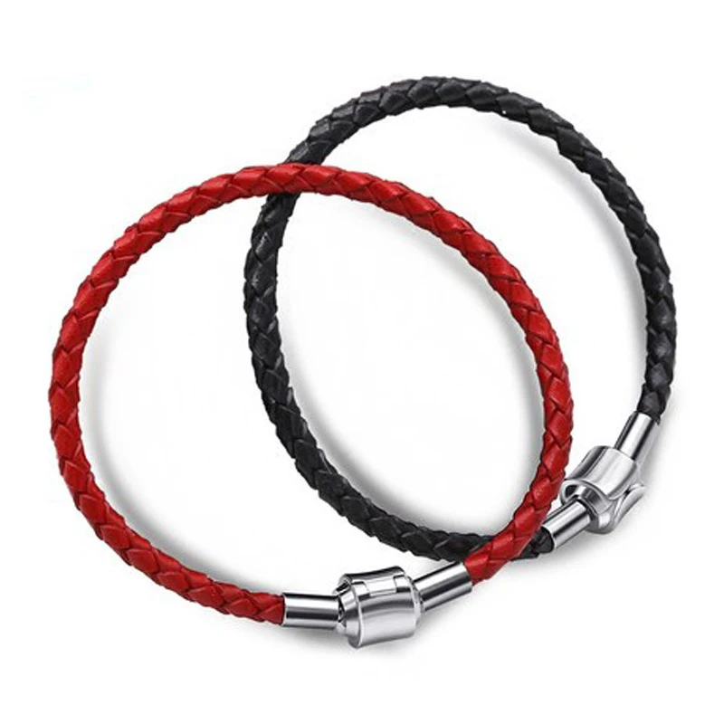 3 мм черный красный цвет кожаный шнур веревка цепь с нержавеющая сталь магнитный замок Пряжка База Браслет DIY ювелирных изделий