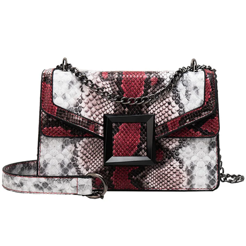 

Designe fashion trend ladies snake pattern shoulder bag color matching wild diagonal female bag PU leather summer female handbag