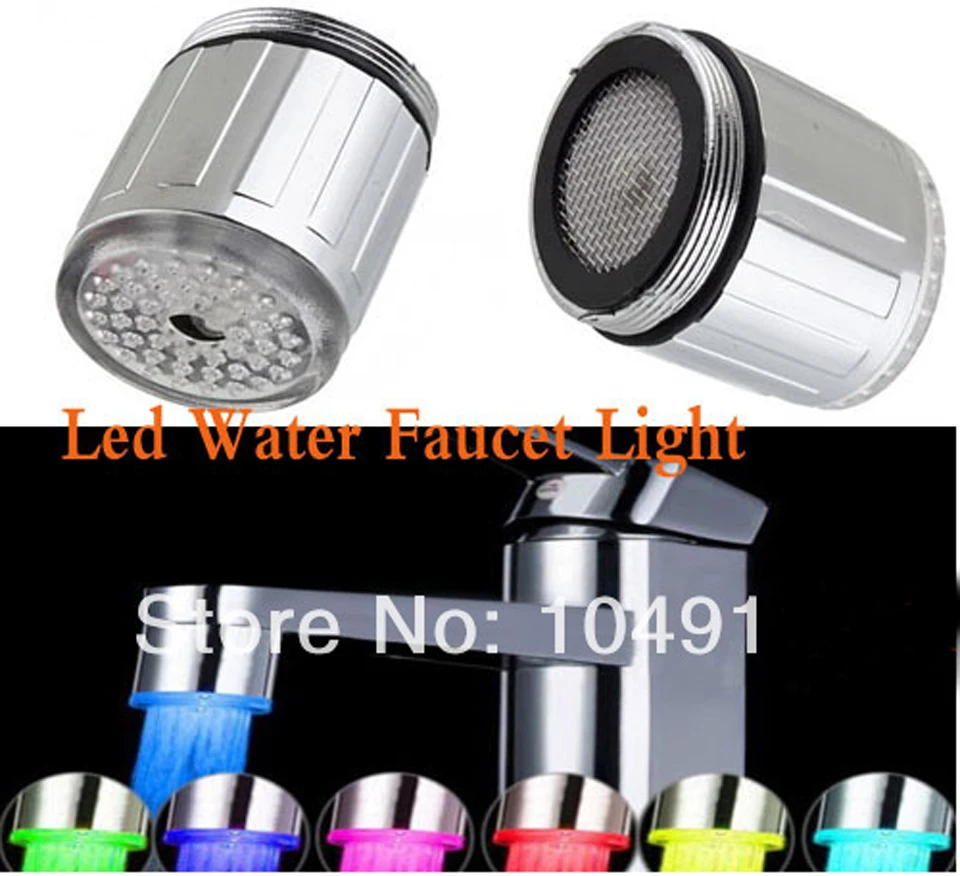 

LED Water Faucet Light 7 Colorful Changing Glow Shower Stream Head universal adapter external Left screw Kitchen Tap Bathroom