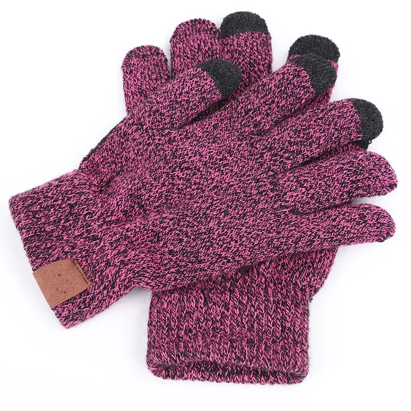 Высокое Качество Зимние трикотажные перчатки мужские и женские теплые варежки плюс бархат утолщаются Прихватки для мангала сенсорные экраны шерст - Цвет: Фиолетовый