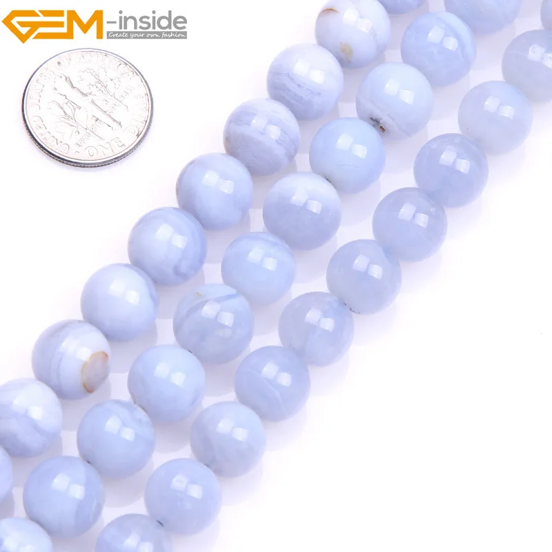 

Gem-inside 6-12mm Natural Round Blue Chalcedony Agates Stone Beads For Jewelry Making Beads 15'' DIY Beads Bracelet Necklace