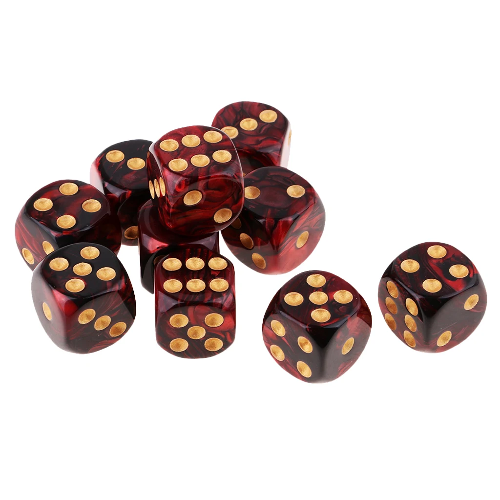 MagiDeal 10pcs 6-Sided Dice Set Bright Colors 16 mm Dice Game Multi-Sided Dice for Board Games Casino Gifts Teaching