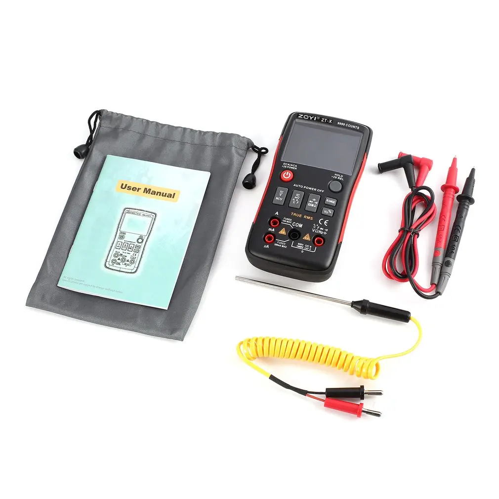 

ZT-X Digital Multimeter9999 Counts Auto Range True RMS AC/DC Volt Amp Ohm Capacitance Duty Cycle NCV Diode Temperature Tester