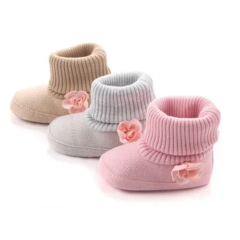 

Baby Flower Shoes Infants Crochet Knit Boots Toddler Girl Boy ant-slip Snow Shoes Winter Booties
