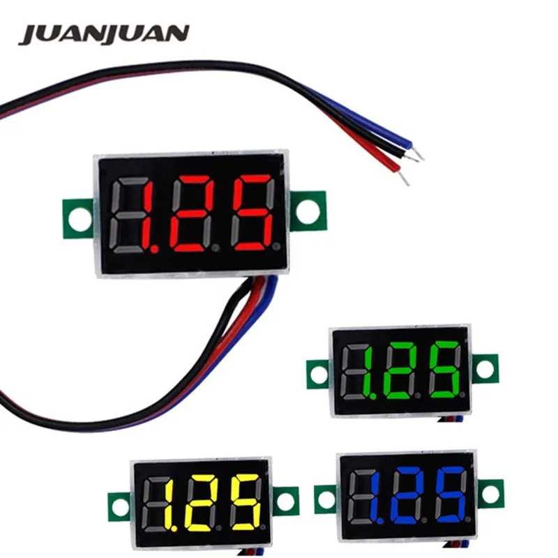 DC мини 0,3" цифровой Красный светодиодный дисплей 0-100 в вольтметр 3 провода измеритель напряжения красный/зеленый/синий/желтый для Проверка батареи автомобиля скидка 42