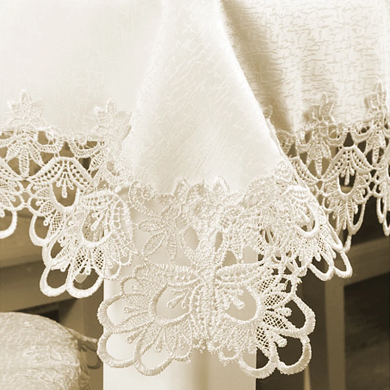  Romantic Ivory Round Tablecloth for Wedding Party Lace Floral Embroidered Edge Table Covers Soild D