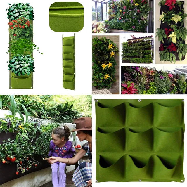 Hanging Vertical Felt Garden Plant Bag Indoor Outdoor Wall Hanging Pot