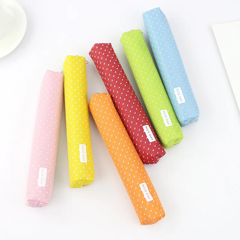 

1pc Kawaii Small Fresh Canvas Pencil Bag Cute Dot Fashion Pencil Cases for Girl School Office Supplie Stationery Bag