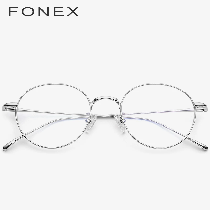 

FONEX Pure Titanium Glasses Frame Women Round Prescription Eyeglasses Vintage Myopia Optical Eyewear Eye Glasses for Men 7004