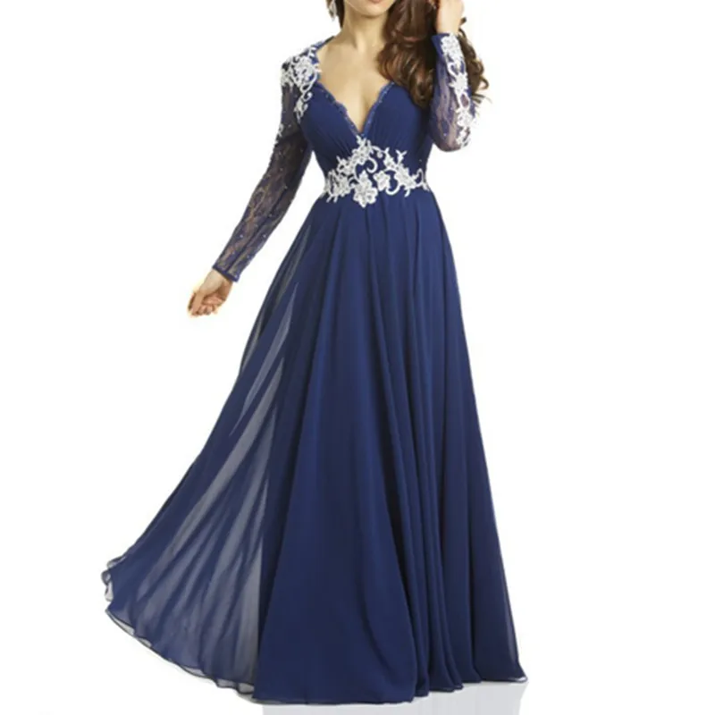 Long sleeve v neck evening gowns 2016