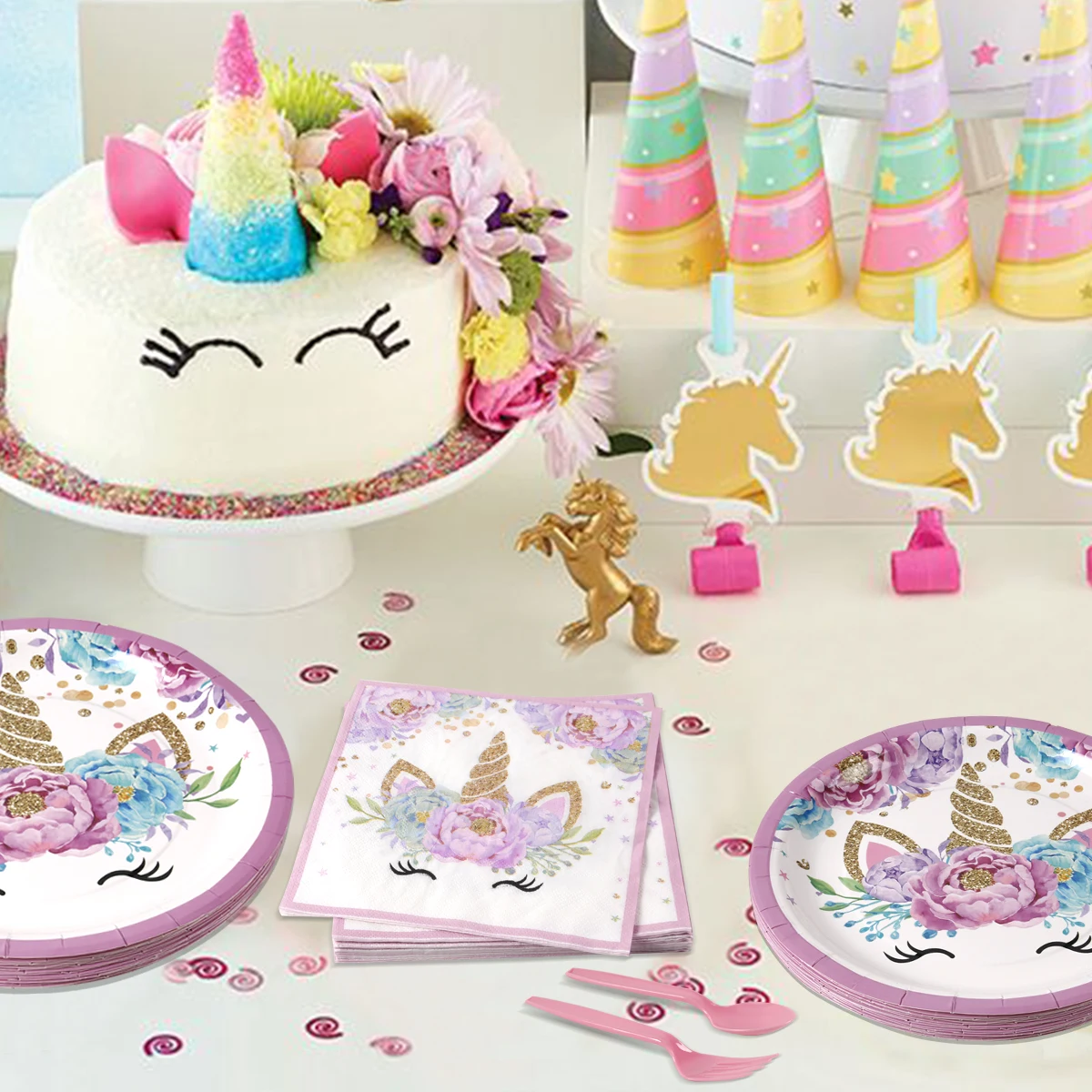 QIFU одноразовая посуда для вечеринок с единорогом Одноразовая бумажная тарелка чашка скатерть с единорогом декор для вечеринки на день рождения