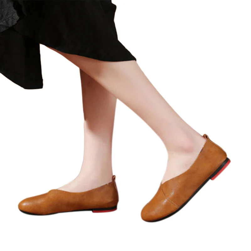 Туфли на плоской подошве из натуральной кожи; женские кожаные лоферы ручной работы; Весенняя повседневная обувь из воловьей кожи; женская обувь на плоской подошве