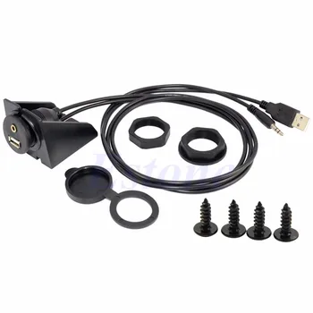 

USB 2.0 M/F 3.5mm Car Dashboard Moto Flush Mount Panel AUX Lead Extension Cable
