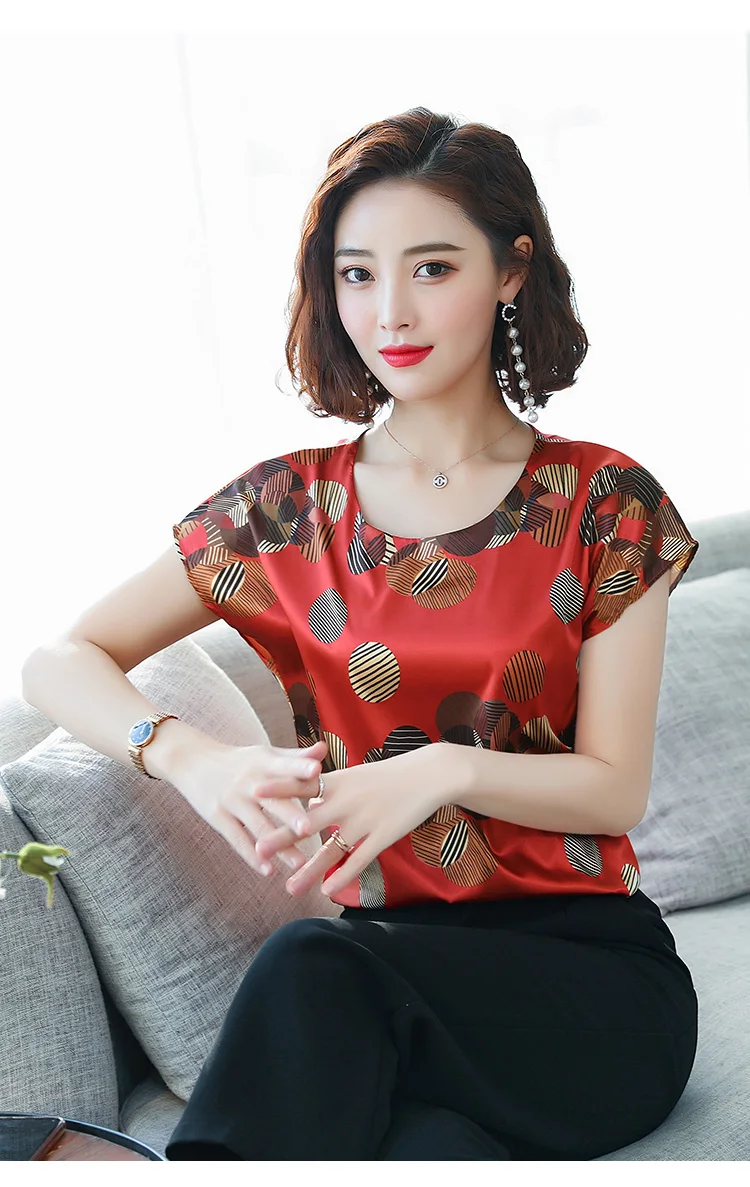 Корейские модные шелковые женские блузки сатин в горошек рукав летучая мышь женские рубашки плюс размер XXXL/4XL Blusas Femininas Elegante