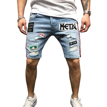 

Men Summer Short Jeans Hommes Jean Skate Board Harem Fashion Skinny Streetwear Male Clothes Ripped Blue Cowboys Denim Trousers