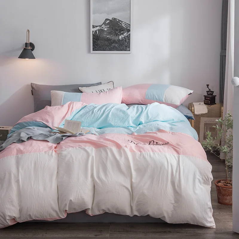 White Pink Blue Bedding Sets Queen King Duvet Cover Sets Washing