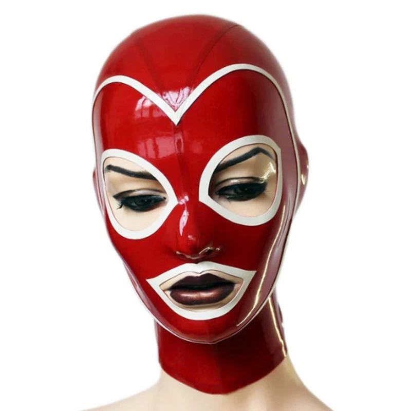 Красное сердце Латексная Маска Косплей Маска-Фетиш латексная маска с открытыми глазами и рот на молнии