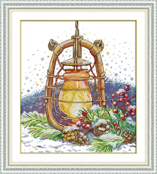 

Joy Sunday Snow Night Oil Lamp DMC Counted Chinese Cross Stitch Kits printed Cross-stitch set Embroidery Needlework