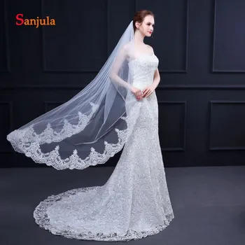 

1.5 Meters White/Ivory Short Bridal Veil Lace Appliques Edge One Layer Wedding Veil with Comb velo de novia encaje V84