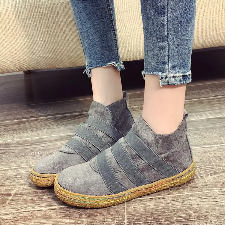

Autumn winter new women ankle boots fashion warm short plush flats casual ladies shoes round toe vintage lazy shoes plus size 42