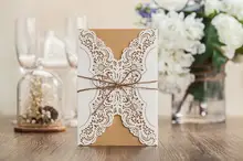 Laser Cut Wedding Invitations Cards Free Customized Birthday Invitation with Bowknot Burlap Rope Party Invites Favors PK14113
