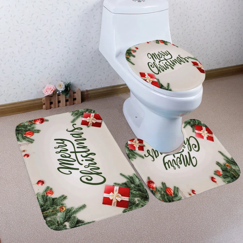 Комплект из 3 предметов, Рождественский коврик с принтом снеговика для ванной комнаты и чехол для унитаза, коврик для ванной комнаты, набор