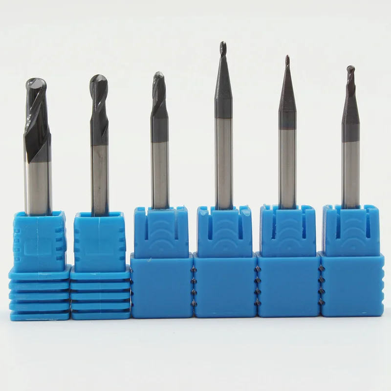 

6pcs R0.5-3mm HRC45 2 Flutes Ball Nose End Mill Nitrogen Coated Milling Cutter Set CNC Tool