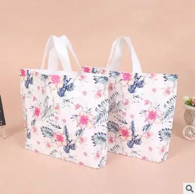

50Pcs PASAYIONE Thicken Gift Handbags With Flower Pattern Children Clothing Packaging Large Plastic Handbag Gift Bag With Handle