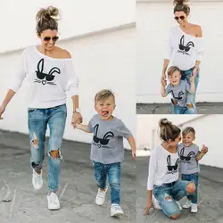 Лидер продаж, одинаковые комплекты повседневной одежды для семьи милые футболки для мамы и мальчика футболки с принтом кролика для мамы и