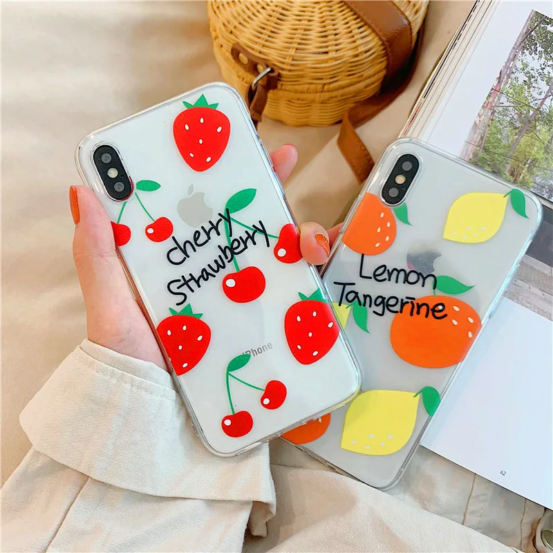 Забавный фрукты вишня клубника orange lemon крышка для iPhone 7 8 Plus 6 6s X XR XS MAX прозрачный
