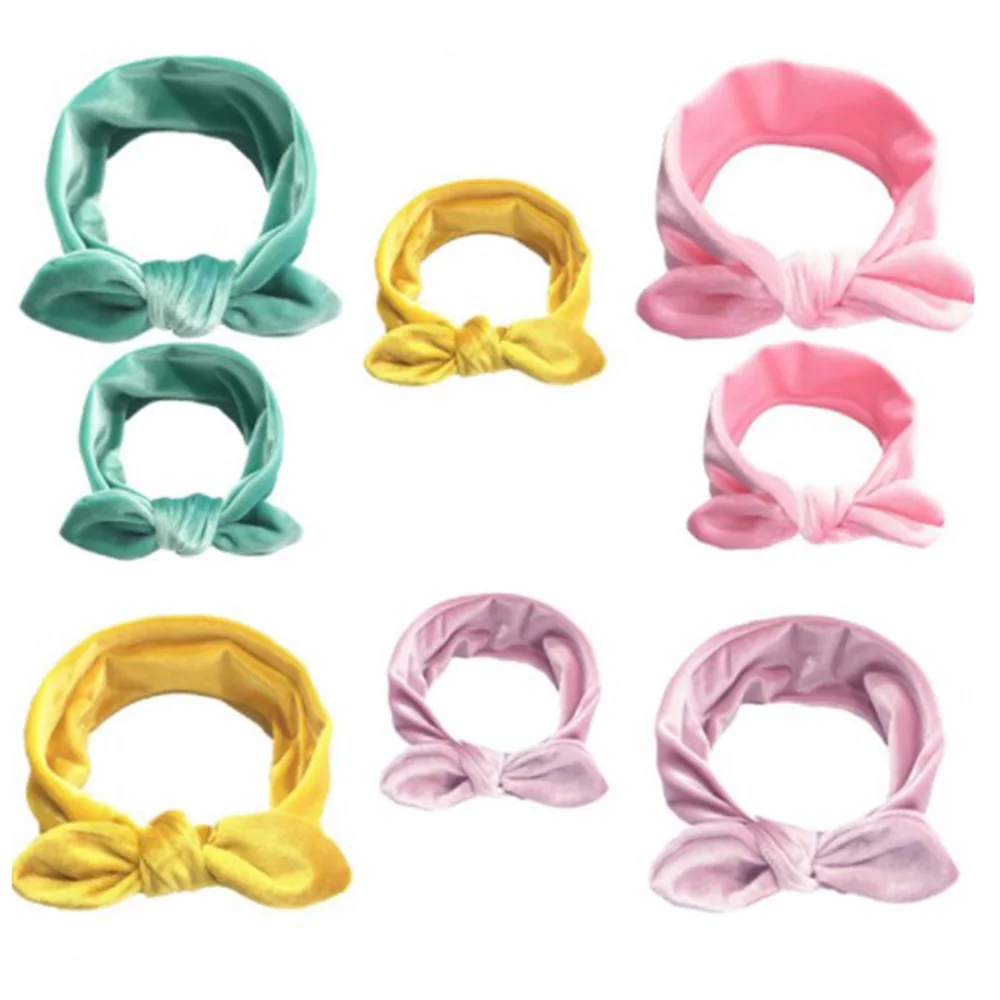 弾性金のベルベットターバン親子ウサギの耳の形女性子供のヘッドバンドファッションヘアアクセサリー Aliexpress