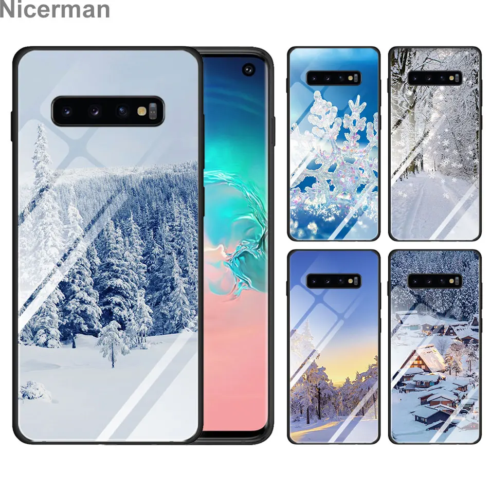 

Winter snow world tree Tempered Glass Phone Case for Samsung Galaxy S10 Plus S10e S8 S9 Plus A50 A30 Note 9 Cover Coque