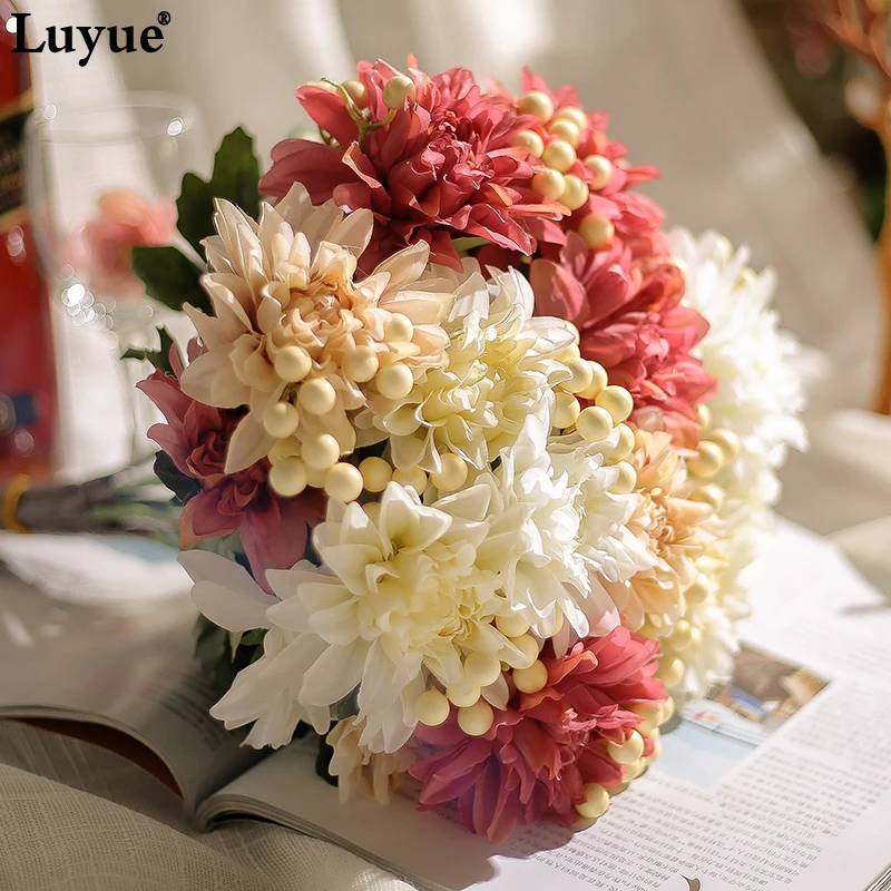 Luyue 6 голов искусственные георгины цветок ягода шелк Поддельные розовый цветок пиона венок свадьба и домашний декор Моделирование Цветок лозы