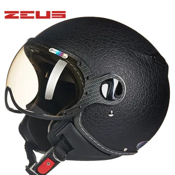 

2019 New Fash Taiwan ZEUS motorcycle helmet ABS ZS-210c half face electric bicycle helmets Unisex Imitation skin stripe color