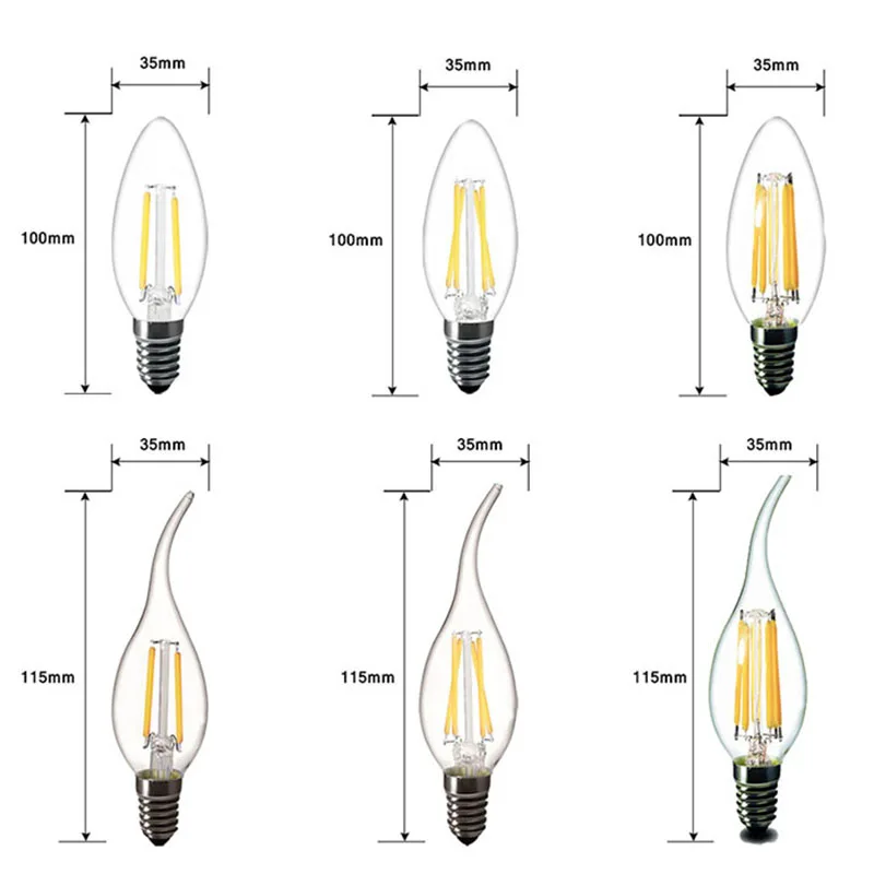 Светодиодный ламп накаливания E14 220 V люстры светодиодный лампы в форме свечи лампы 2 W 4 W 6 W 8 W E27 A60 Edison Лампа 220 V Античный Ретро винтажный колба стеклянная лампа