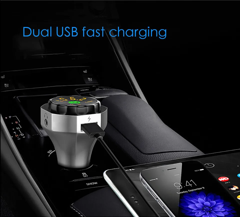 Wireless Bluetooth FM Transmitter Safety Hammer Handsfree Car Kit Bluetooth 3.5mm Aux Bluetooth MP3 Player TF USB Car Charger (5)