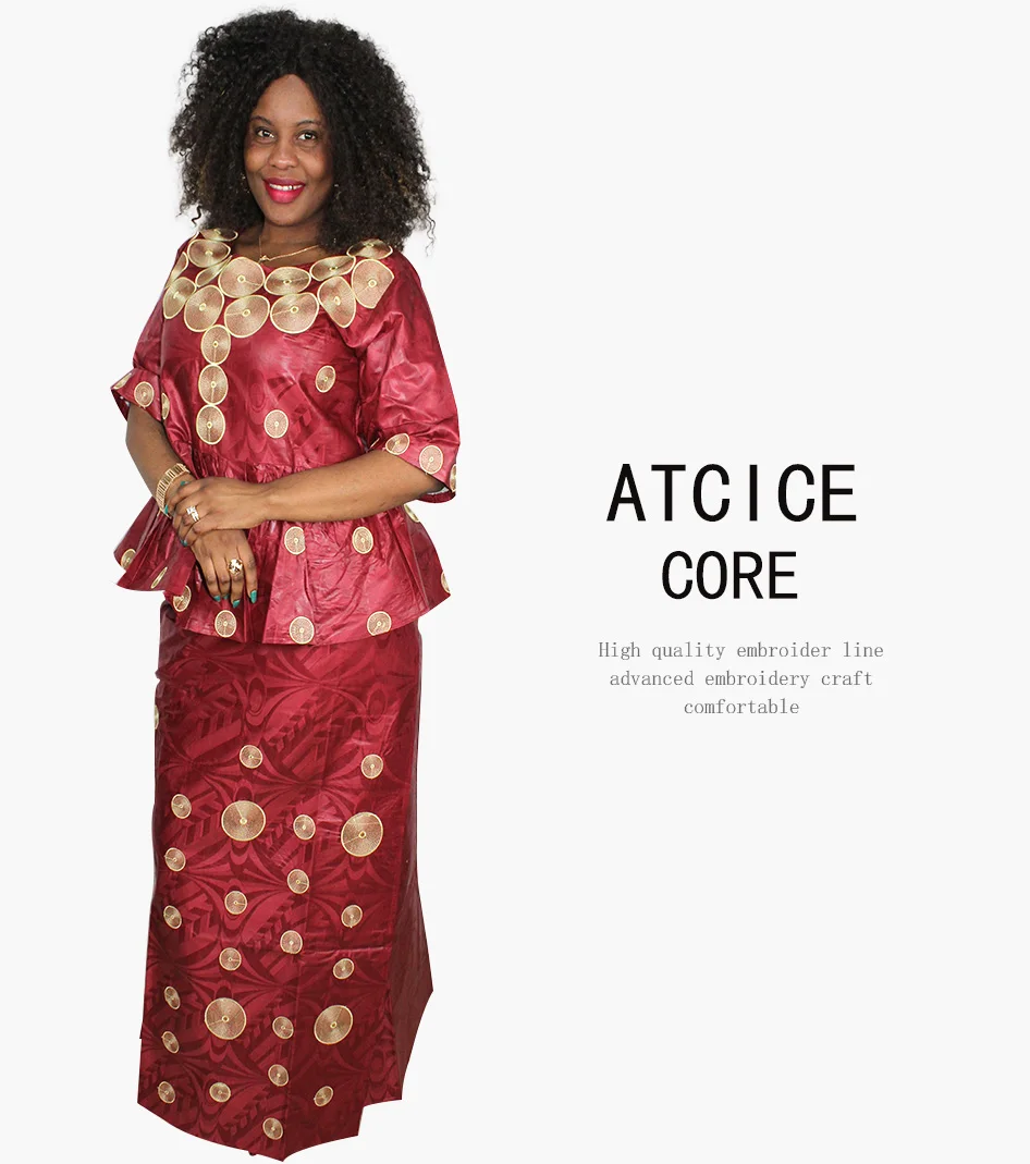 african wear for women African Dress For Lady Fashion Design Computer Embroidery Design Top With Rapper Scraf DP193# african wear for women
