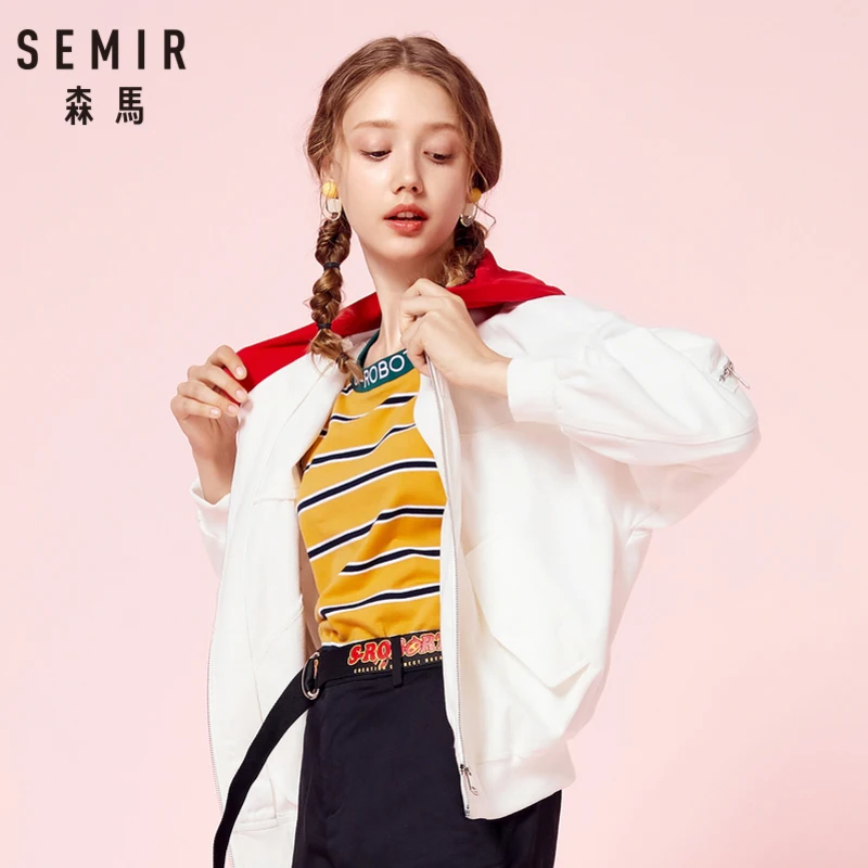 SEMIR Женская куртка с капюшоном на молнии вкладкой женская спортивная контрастным