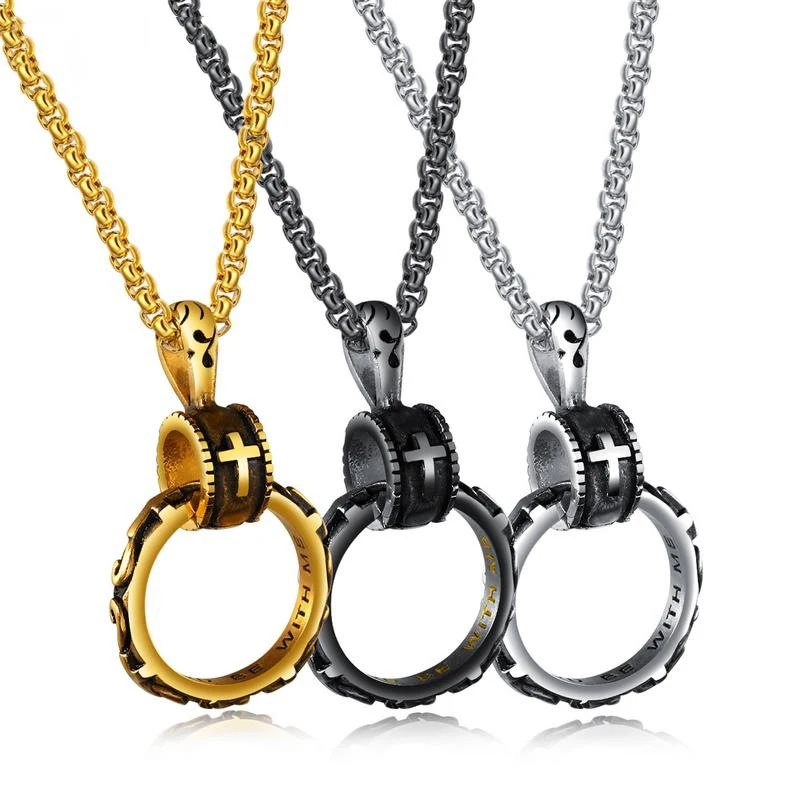 

OLOEY Punk Cross Pendant Men Necklace Creative Religious Christian Jewelry Men's Titanium Steel Chain Necklaces Jewelry Gifts