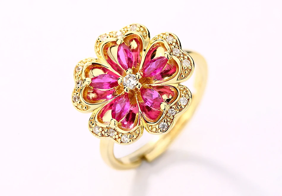 ALLNOEL Gemstone Ruby Flower Jewelry Set Real 925 Sterling Silver Red Corundum Ring Stud Earrings For Girl Women's Jewellry Gift (13)