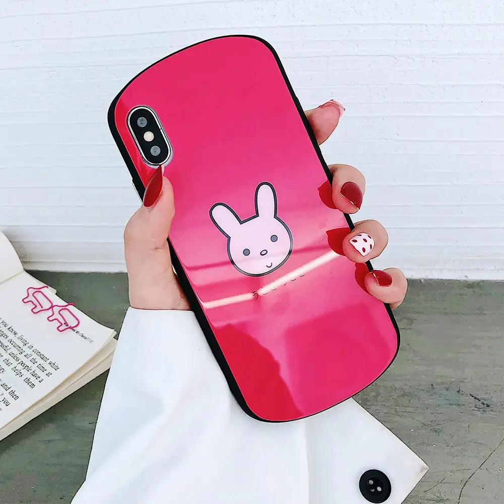 KISSCASE Lovely Rabbit Bear Phoene Case For iPhone 7 6 6S 8 Plus X XS Girly Tempered Glass CaseS XR MAX Cover |