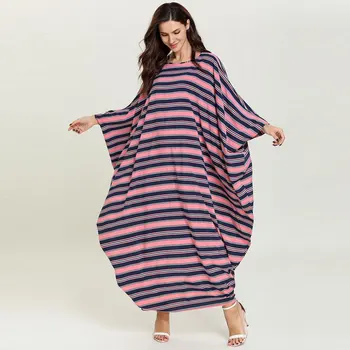 

Loose Striped Printed Dress for women Batwing Sleeve Abaya Dubai Robe Kaftan Moroccan eid ramadan Gown plus size VKDR1694