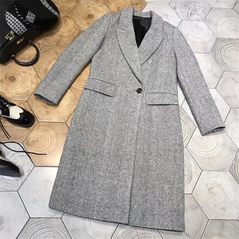 Kopen Vrouwen Grijs Blends Jas Herfst Enkele Knop Dames Lange Mouwen Jas 2018 Fashion Lange Blends Jas Uitloper