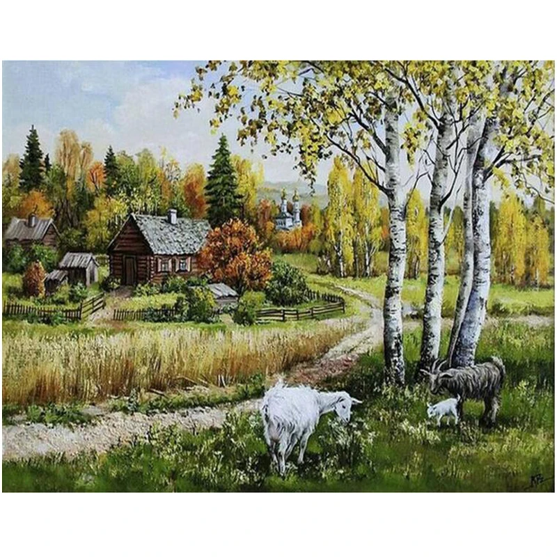 

Full Square Drill 5D Diamond Painting Rhinestones DIY Diamond Embroidery sale farm rustic landscape Cross Stitch Pattern JS4242