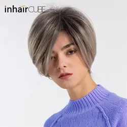 INHAIR cube женские парики 10 дюйм(ов) новые синтетические смешанные волосы натуральные прямые короткие парики Серый Свободный парик крышка с