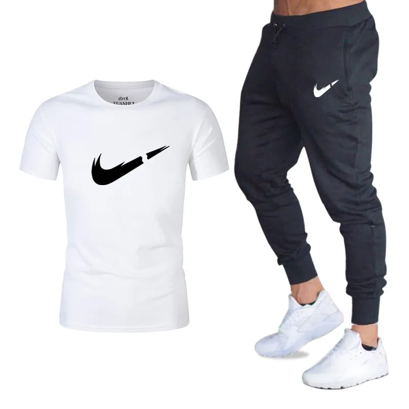 2019New men's round neck fashion spring sports suit sweatshirt + sweatpants men's casual men's sportswear
