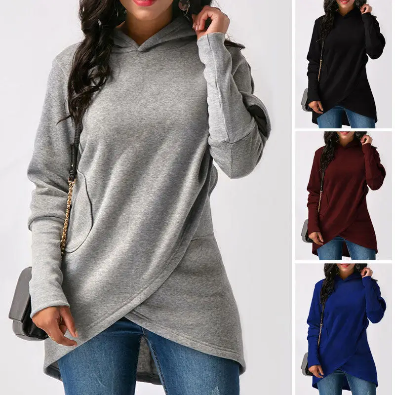

New Women Ladies Long Sleeve Hooded Hoodie Sweatshirt Jumper Cotton Pullover Top Warm Coat Winter Black Blue Gray