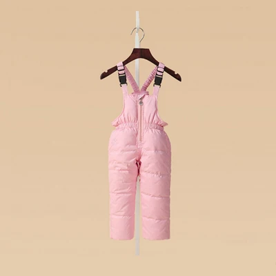 Зимние Пуховые штаны для маленьких девочек; детская плотная верхняя одежда; комбинезоны; брюки на белом утином пуху; Детские теплые брюки с принтом; Детский комбинезон; От 1 до 5 лет - Цвет: Pink