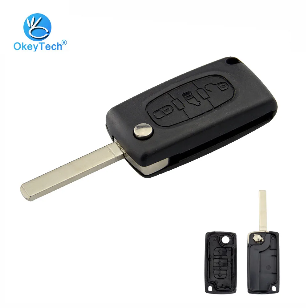 

OKeyTech For Fiat Key Shell Cover Case Fob 3 Button Flip Folding CE0536 No Battery Holder Uncut Blank VA2 Blade for Fiat Scudo
